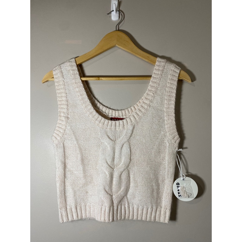 STAUD Kind Top Ivory Cable Knit Wool Mohair Blend Sweater Vest Medium NEW